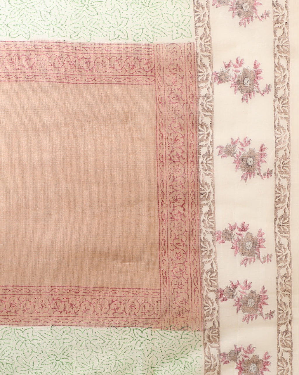 Surreal Kota Doria Brown Blockprinted Suit (Top+Dupatta+Bottom)