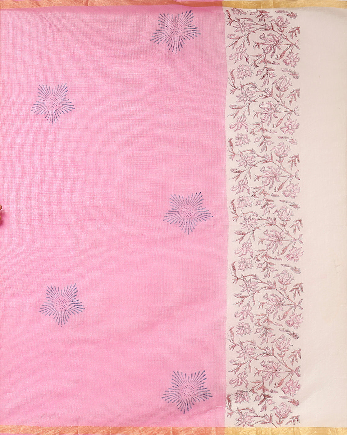 Bright Kota Doria Pink Blockprinted Suit (Top+Dupatta+Bottom)