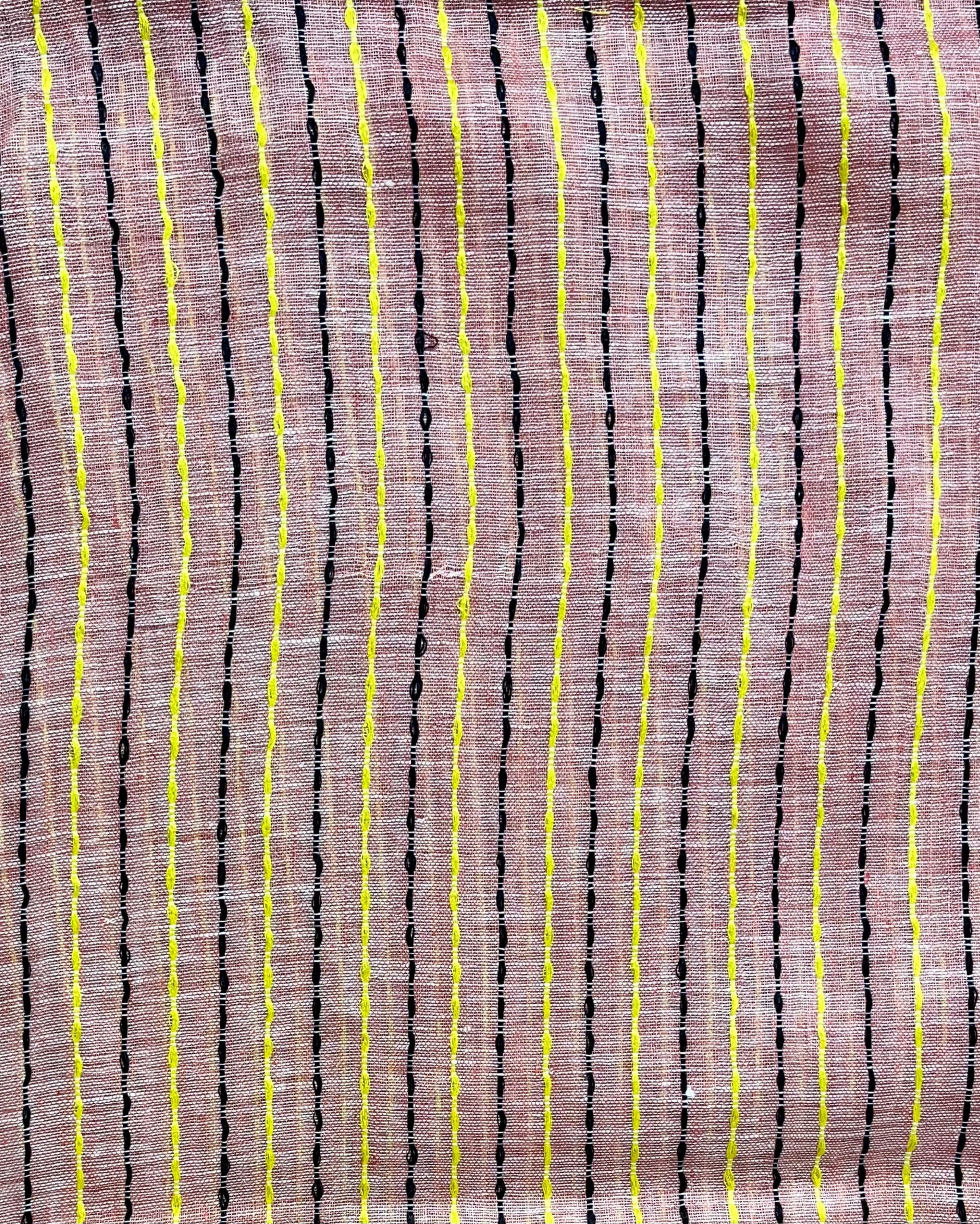 Whispering Pure Linen Kantha Work Peach Saree