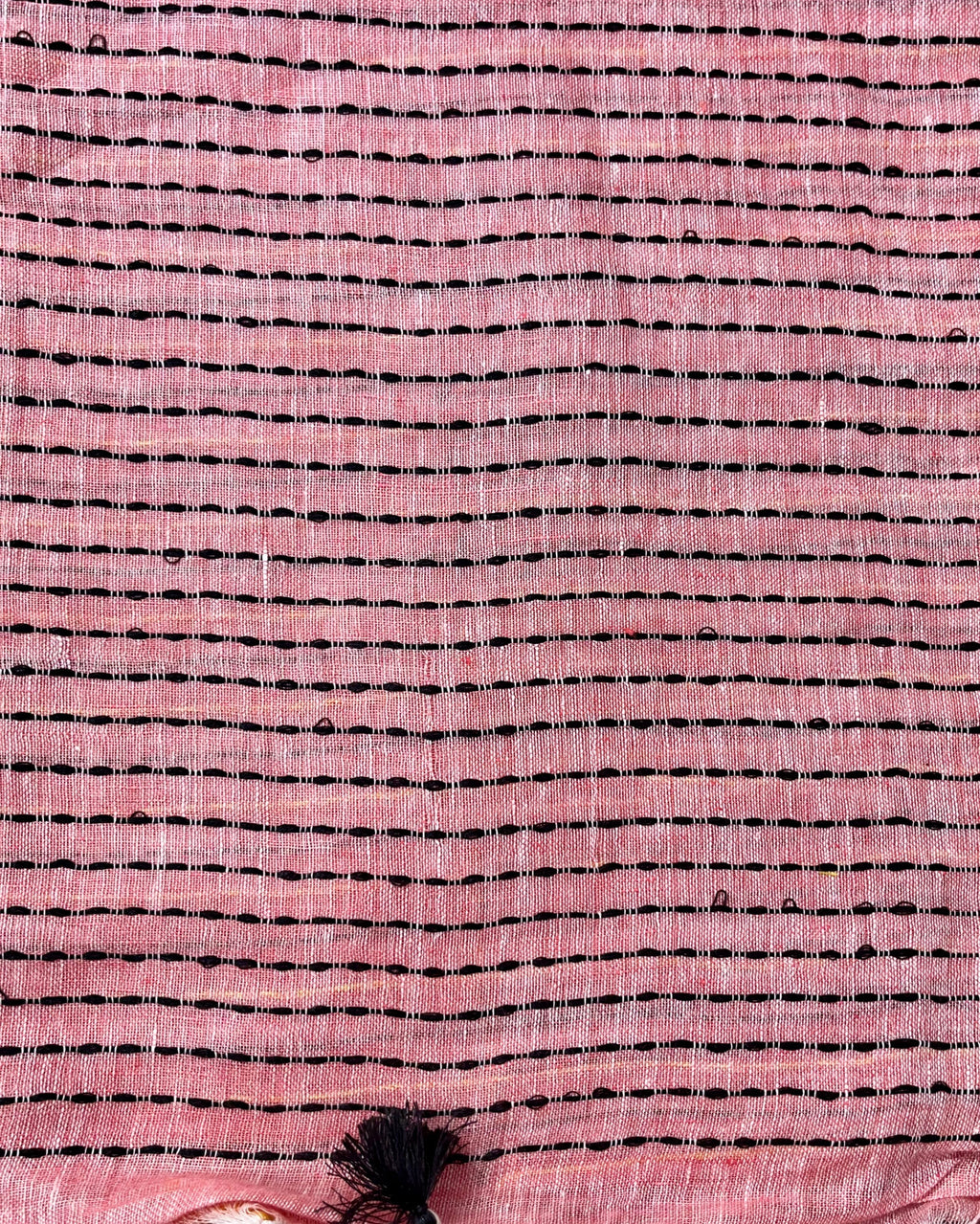 Whispering Pure Linen Kantha Work Peach Saree
