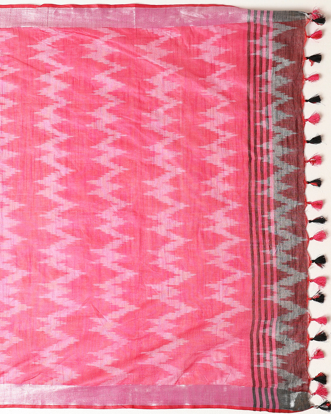 Soft Ikkat Slub Linen Handloom Gray Saree