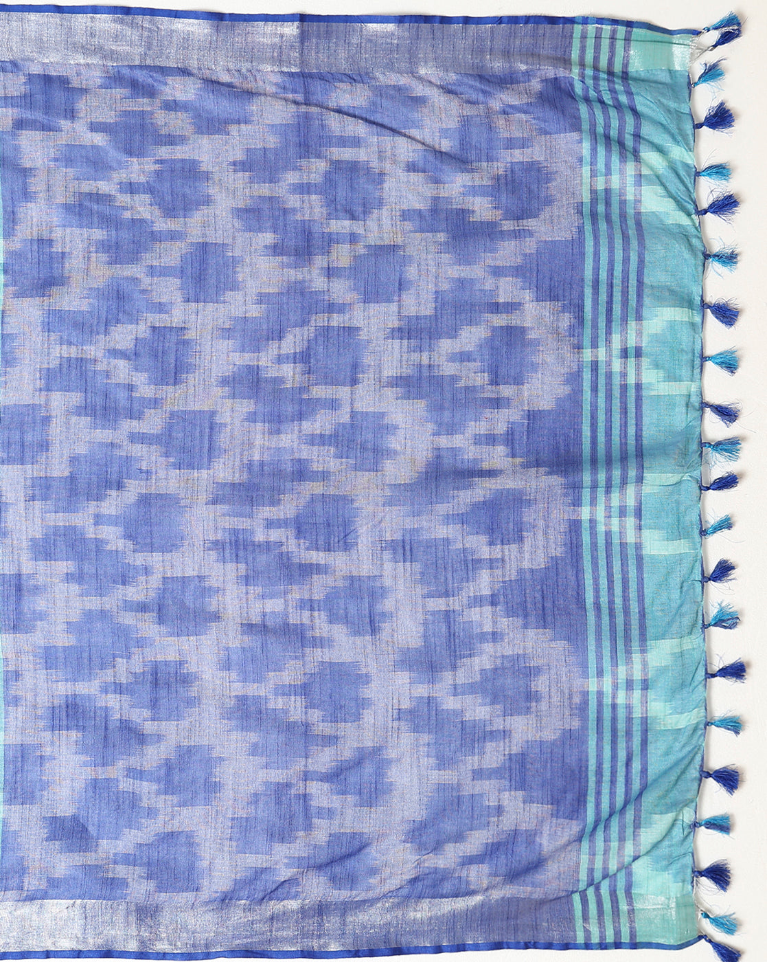 Crisp Ikkat Slub Linen Handloom Blue Saree