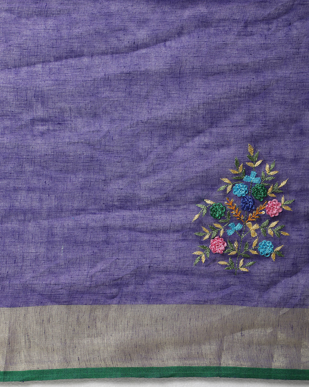 Captivating Pure Linen Floral Embroidered Purple Saree