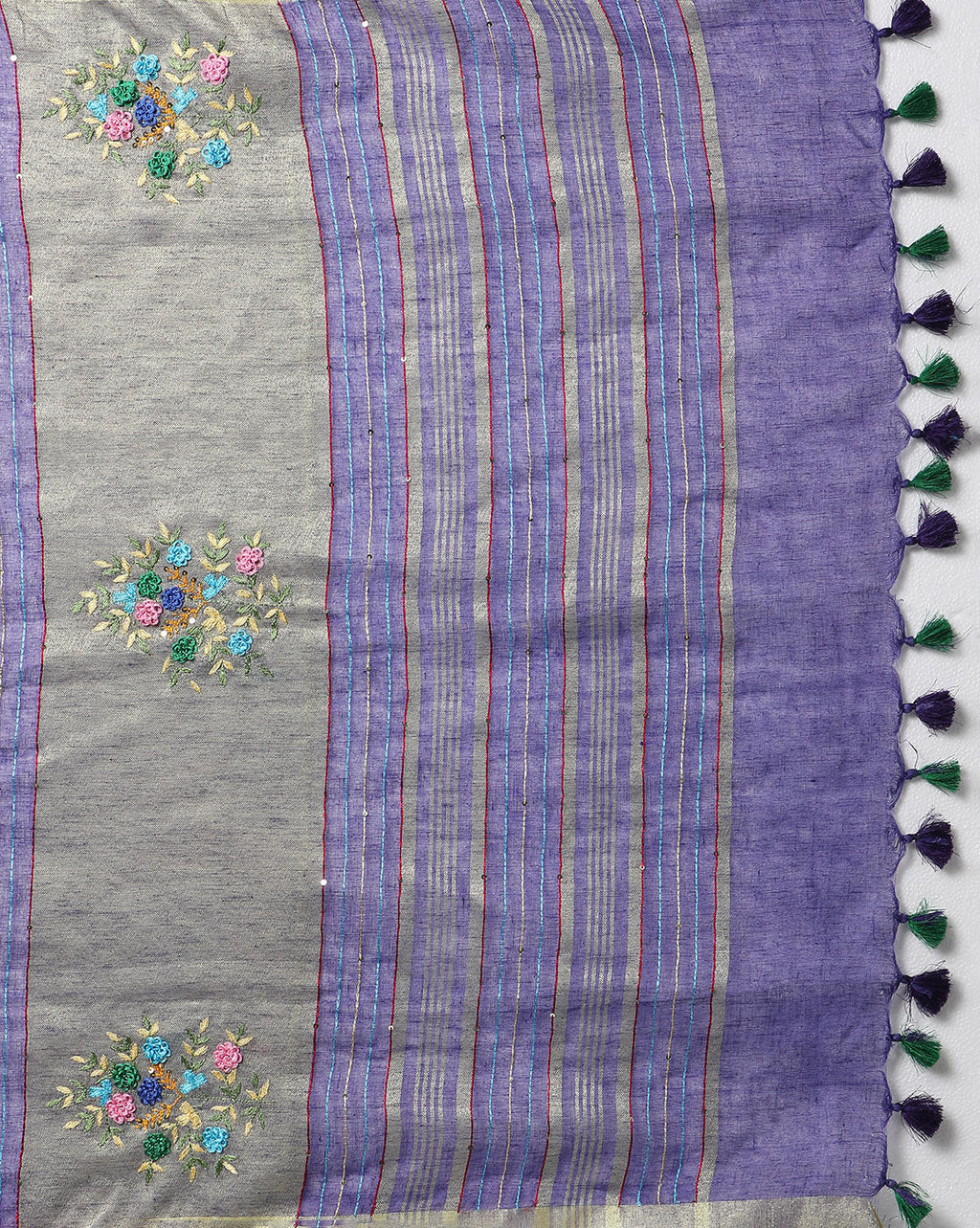 Captivating Pure Linen Floral Embroidered Purple Saree