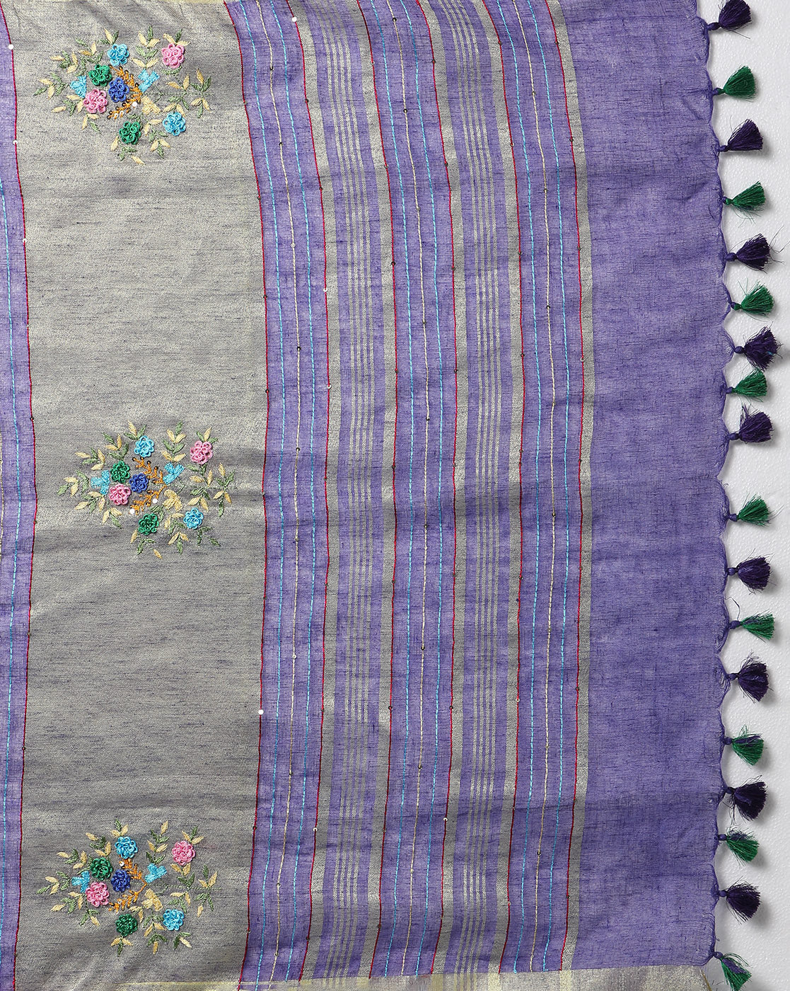 Captivating Pure Linen Floral Embroidered Purple Saree