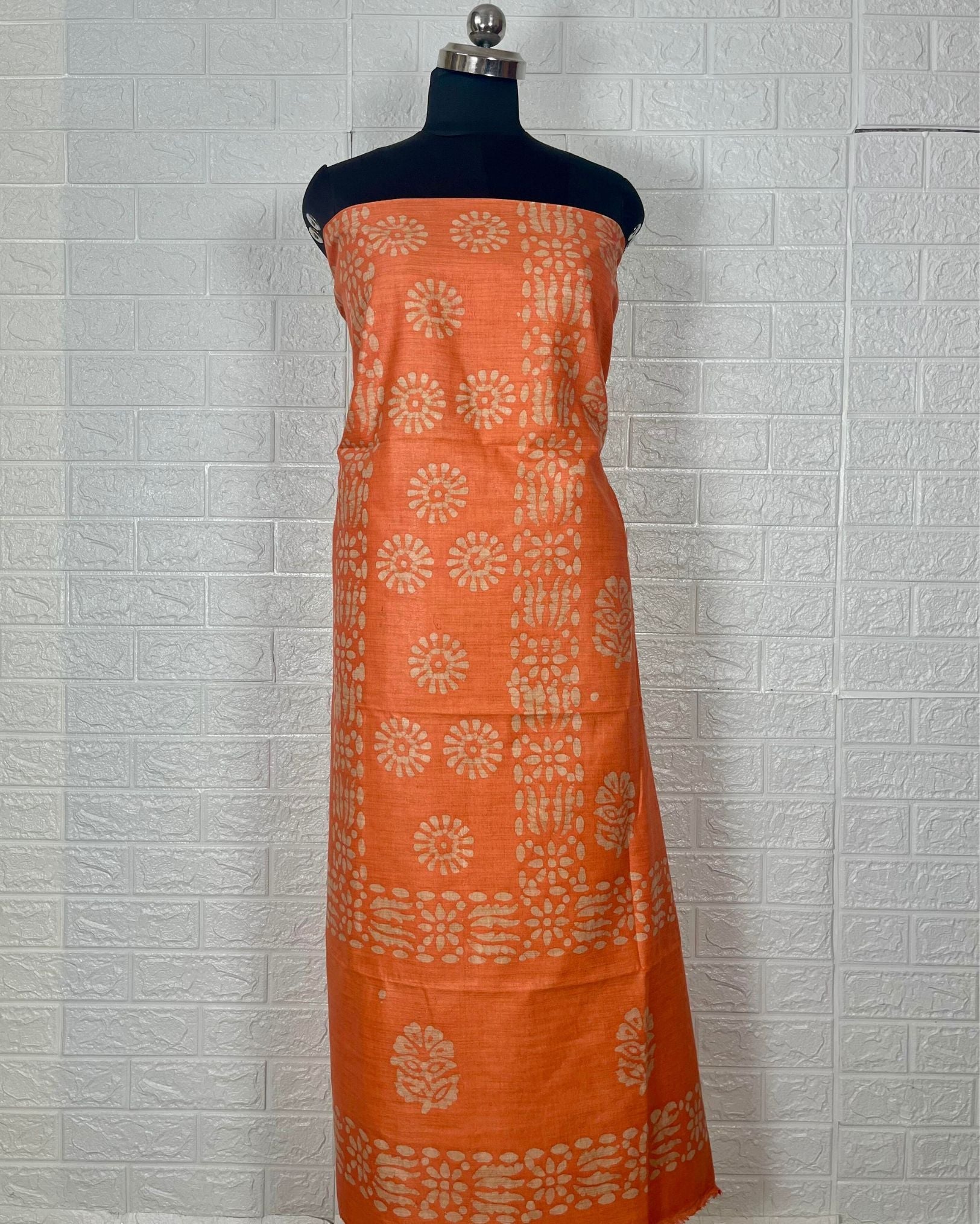 Sunny Khadi Cotton Wax Batik Hand Dyed Orange Suit