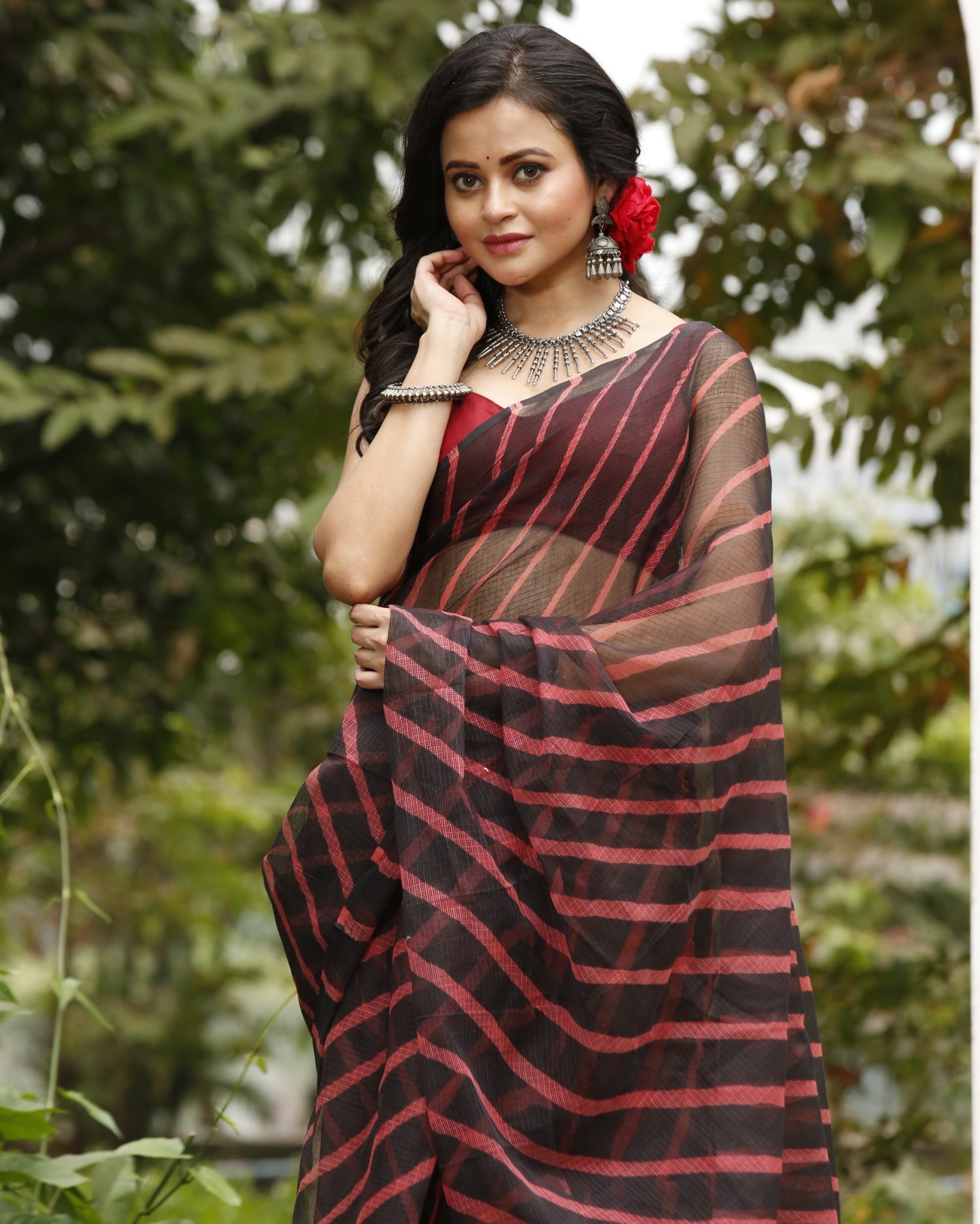 Mysterious Pure Silk Kota Doria Pink Saree Handcrafted