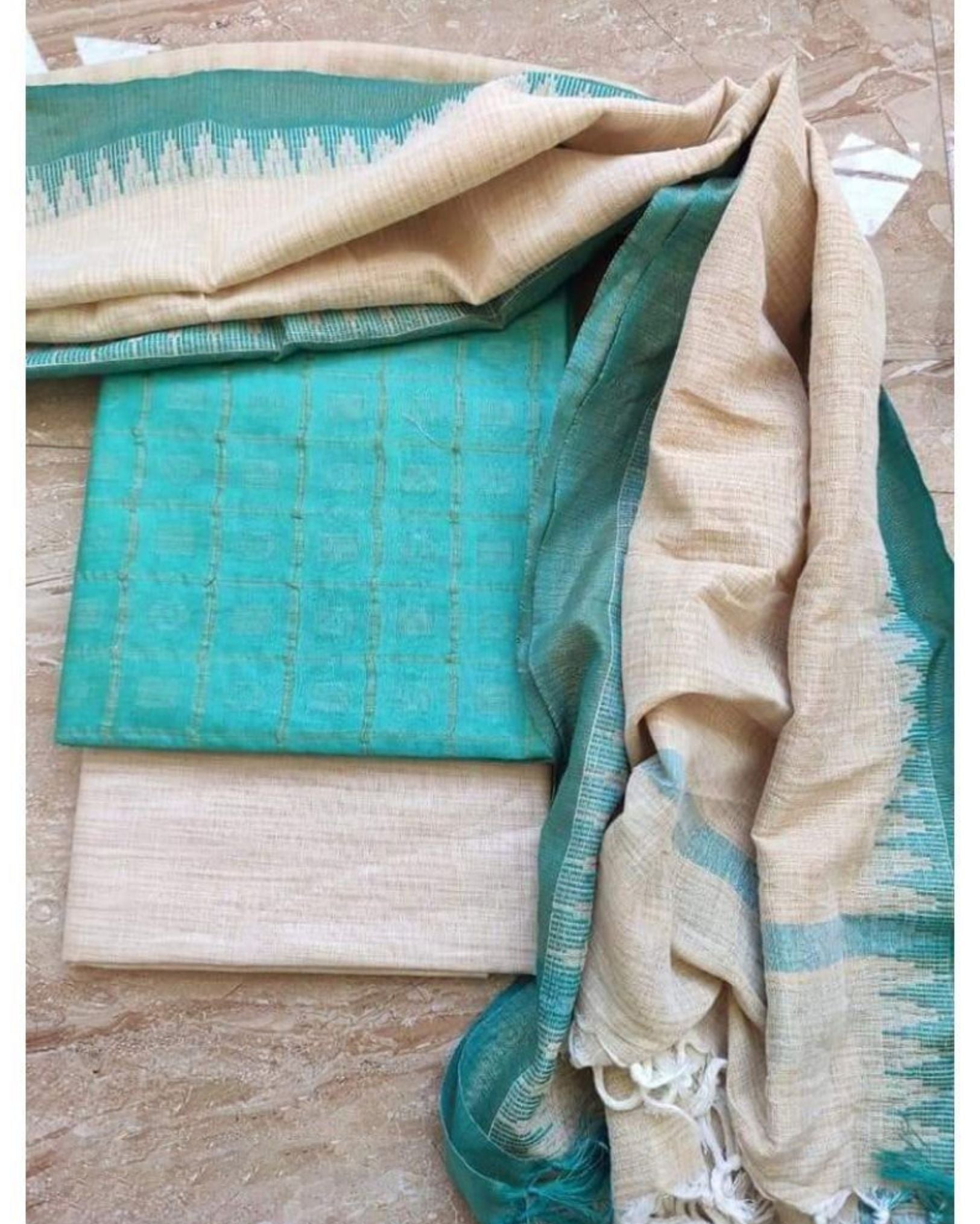 Blissful Khadi Cotton Handcrafted Blue Suit