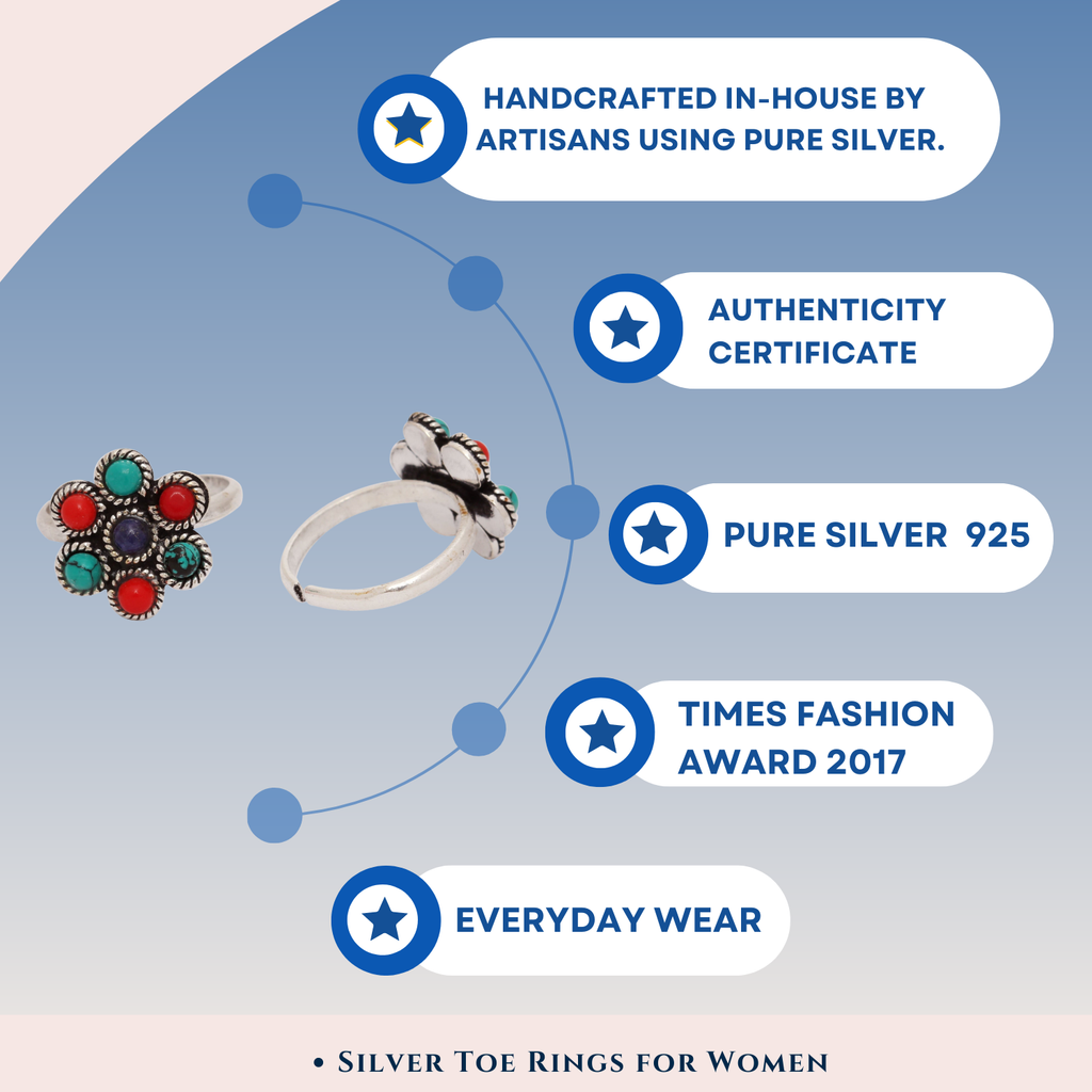 Silver Colorful Flower Toe Ring Toe Rings - By Unniyarcha - Original Manufacturers of Silver Jewelry, Gold Plated Jewellery, Fashion Jewellery and Personalized Soul Bands and Personalized Jewelry