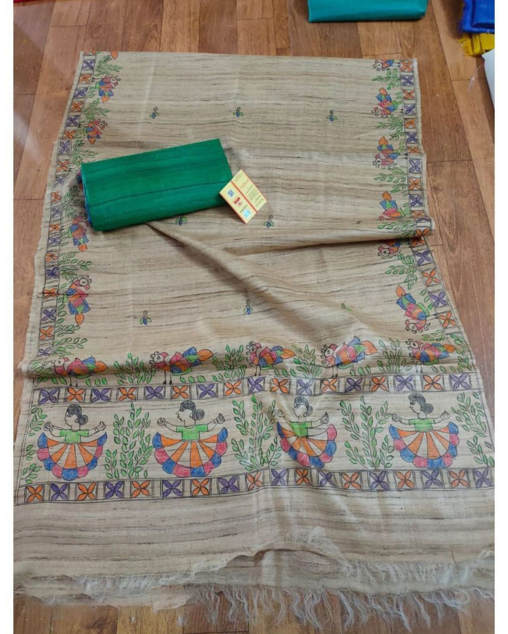 Silkmark Tussar Beige Madhubani Radiant Dupatta & Green Top