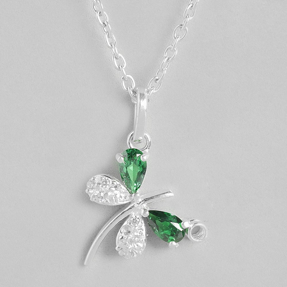 Silver Green Butterfly Necklace