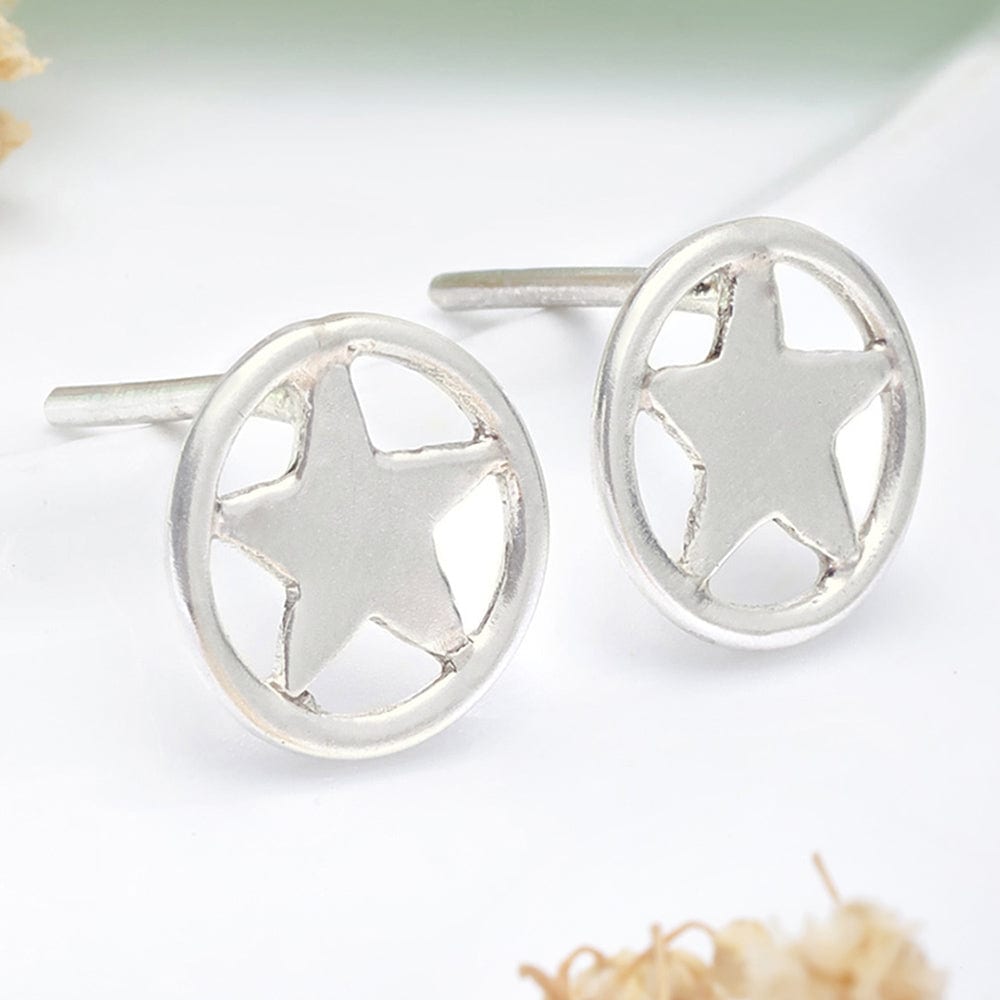 92.5 Silver Star Loop Stud Earrings