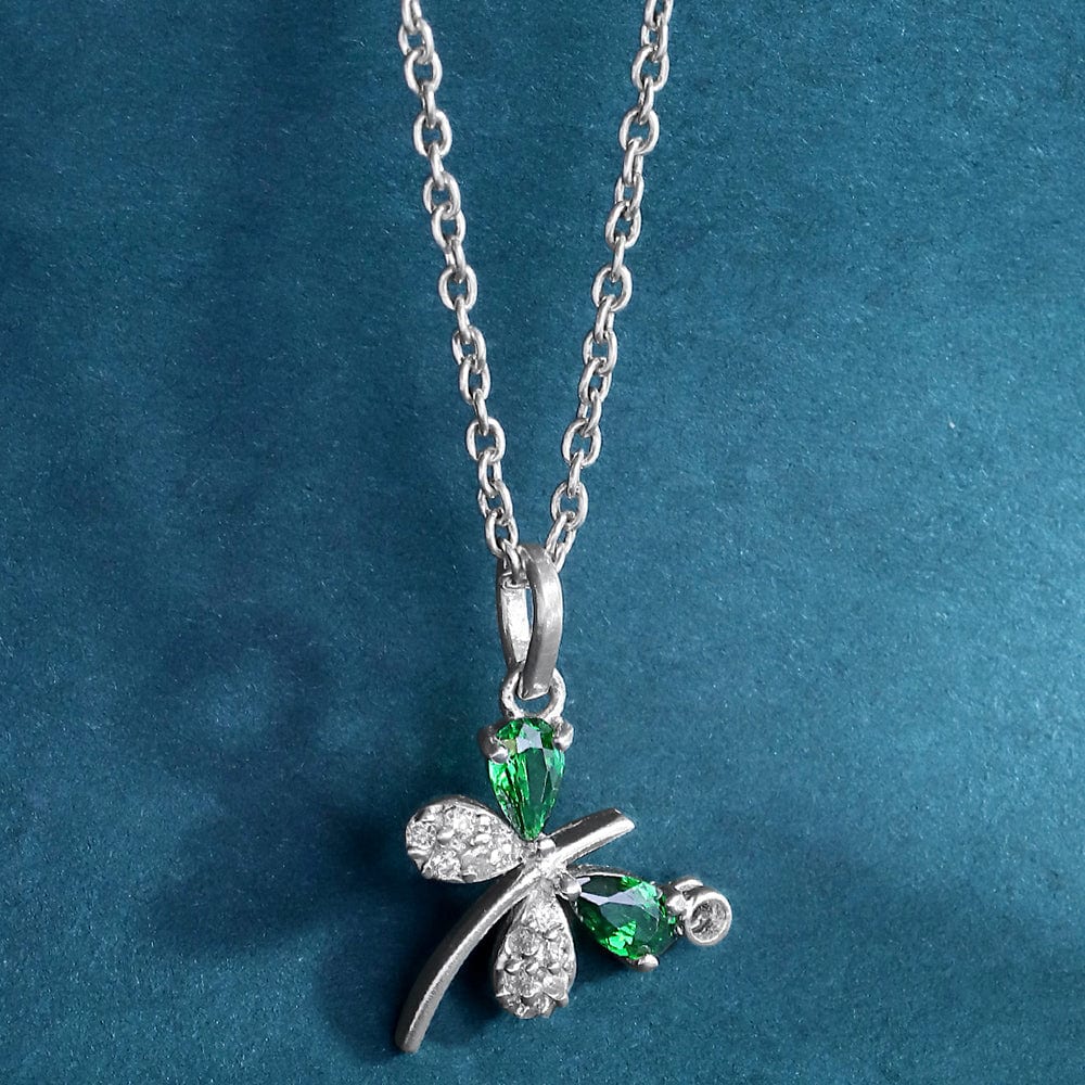 Silver Green Butterfly Necklace