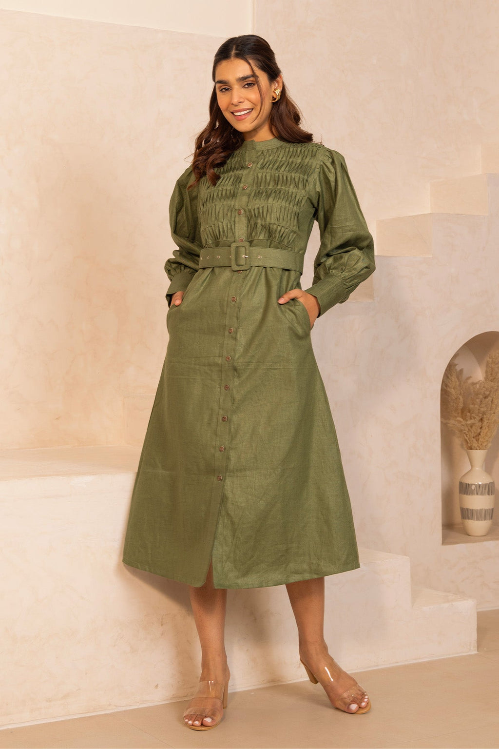Groove Dress -  100% Hemp Olive