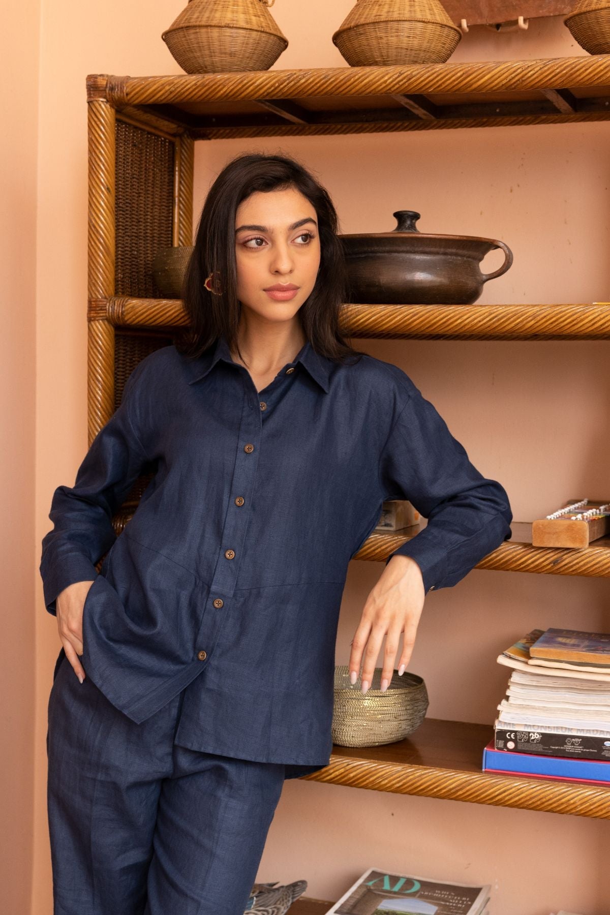 100% Hemp Straight Pants - Navy