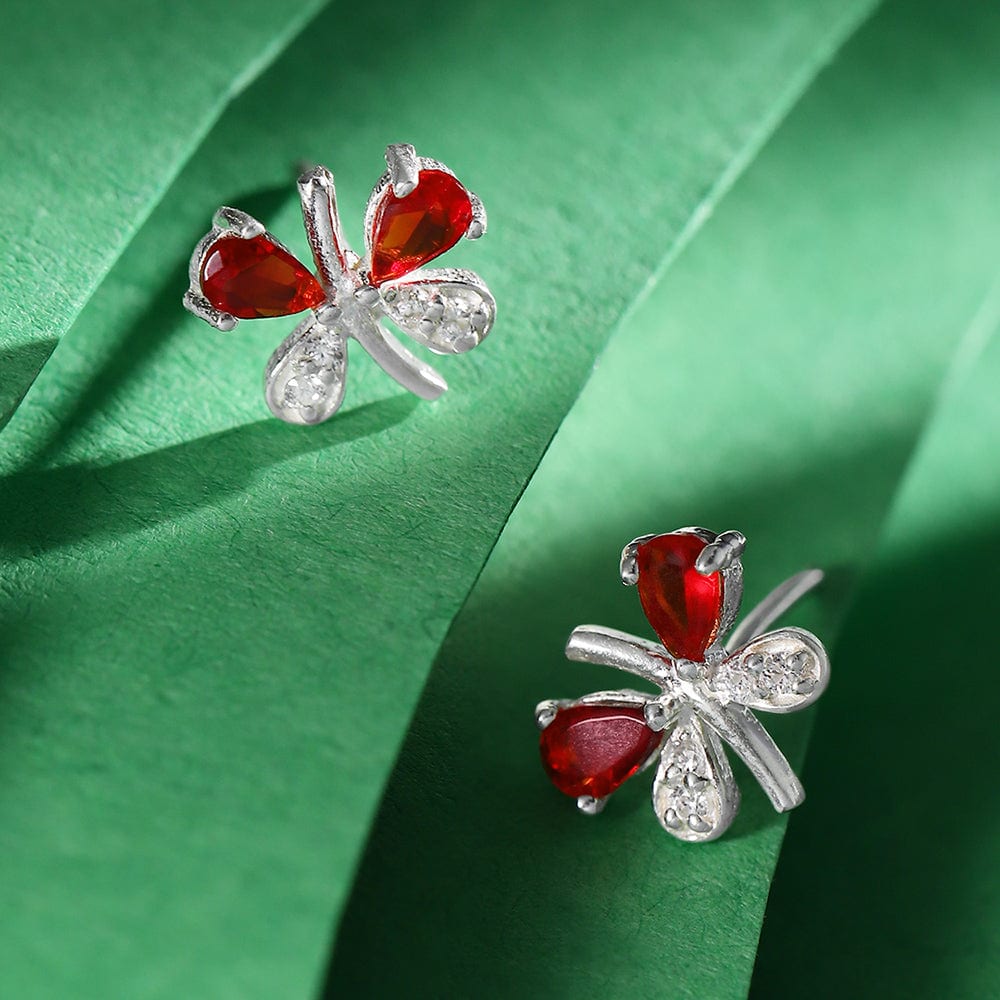 Silver Red Butterfly Earring