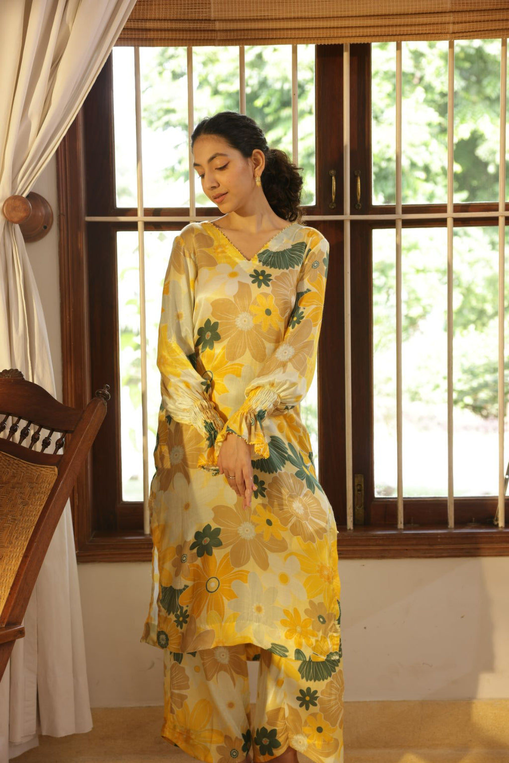 Plum Kurta - Mosaic Yellow Print