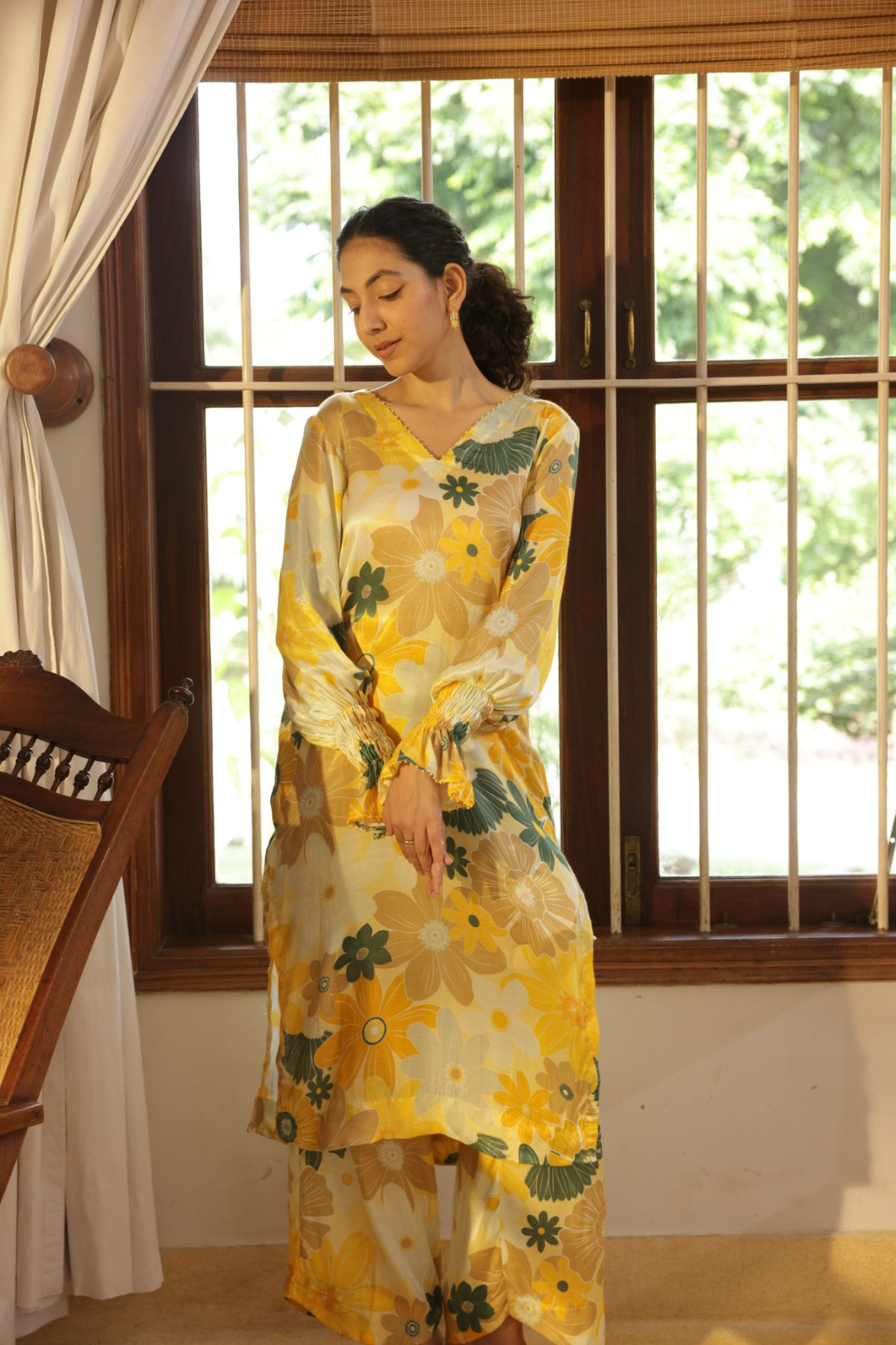 Plum Kurta - Mosaic Yellow Print