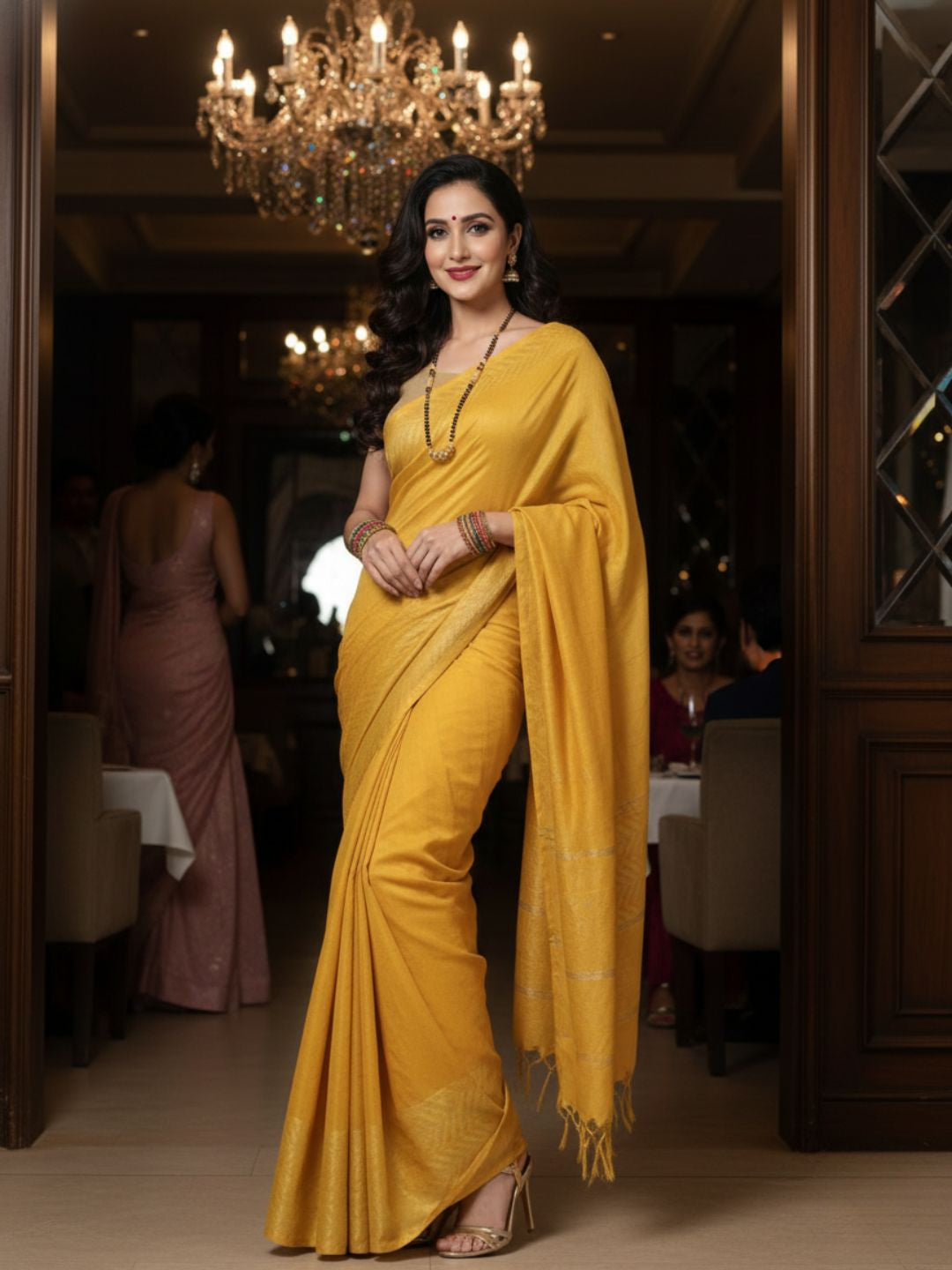 Dreamy Chanderi Silk Mustard Saree