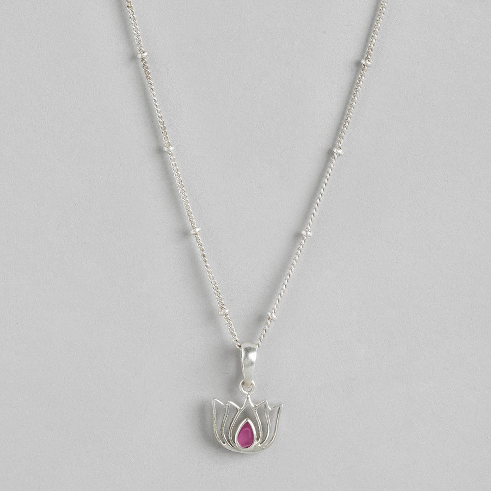 92.5 Silver Red Kundan Sacred Lotus Necklace