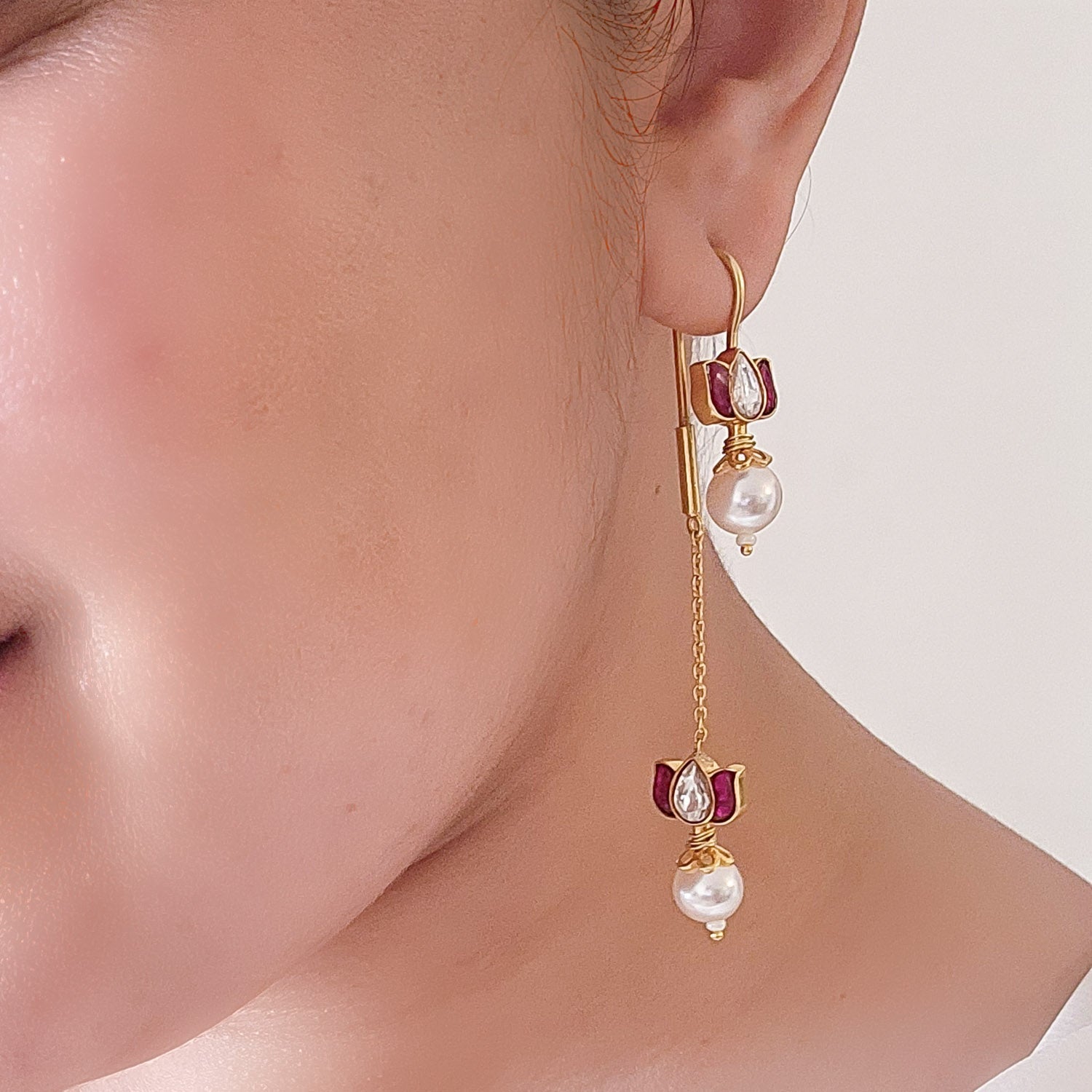 Double Lotus Kundan Silver 92.5 Sui Dhaga Earring