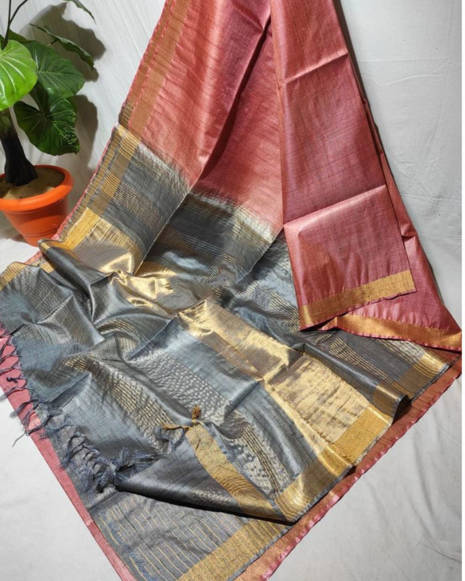 Handcrafted Kota Silk Red & Gray Saree