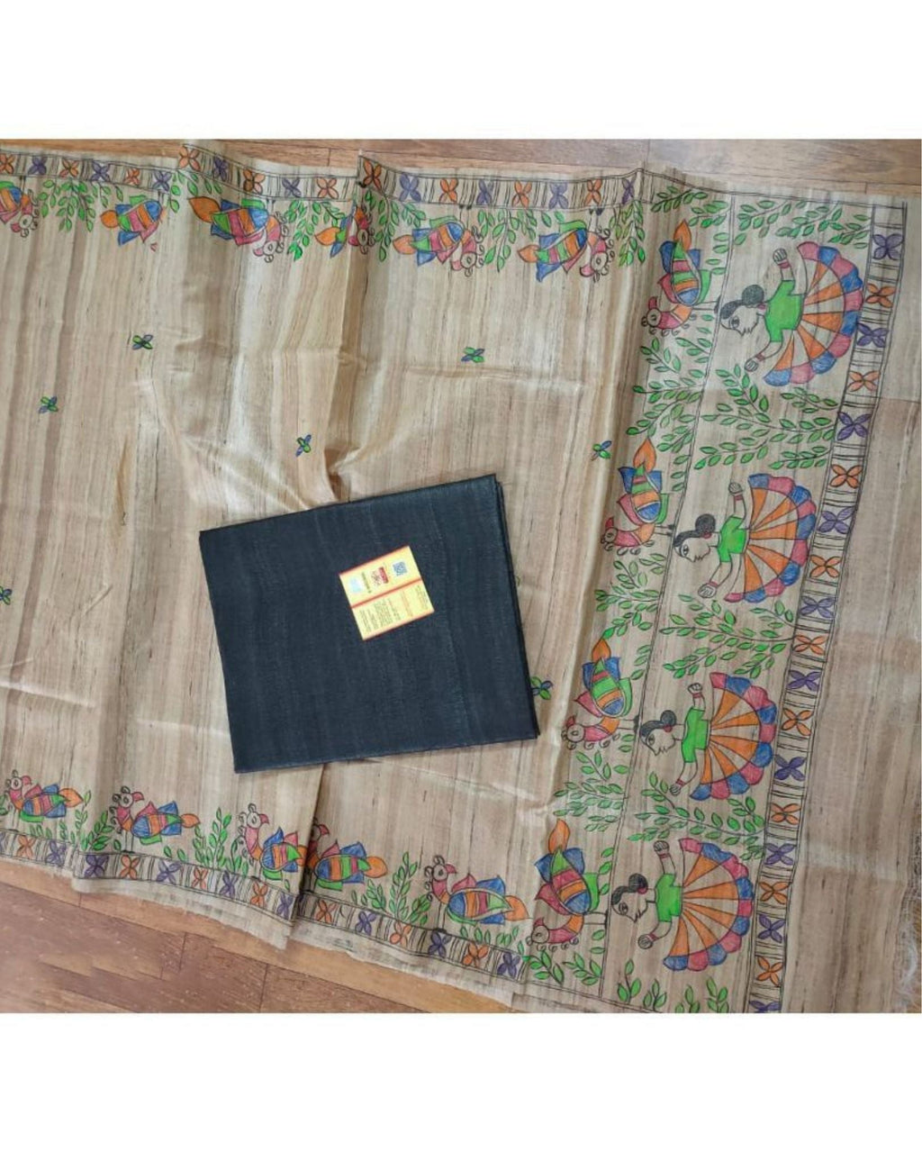 Silkmark Tussar Beige Madhubani Blissful Dupatta & Blue Top
