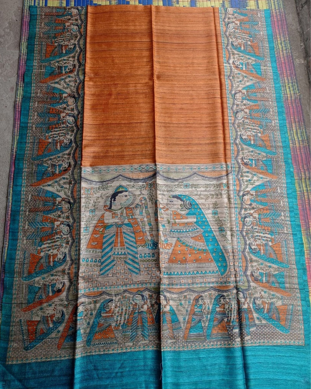 Silkmark Tussar Textured Madhubani Mustard Saree