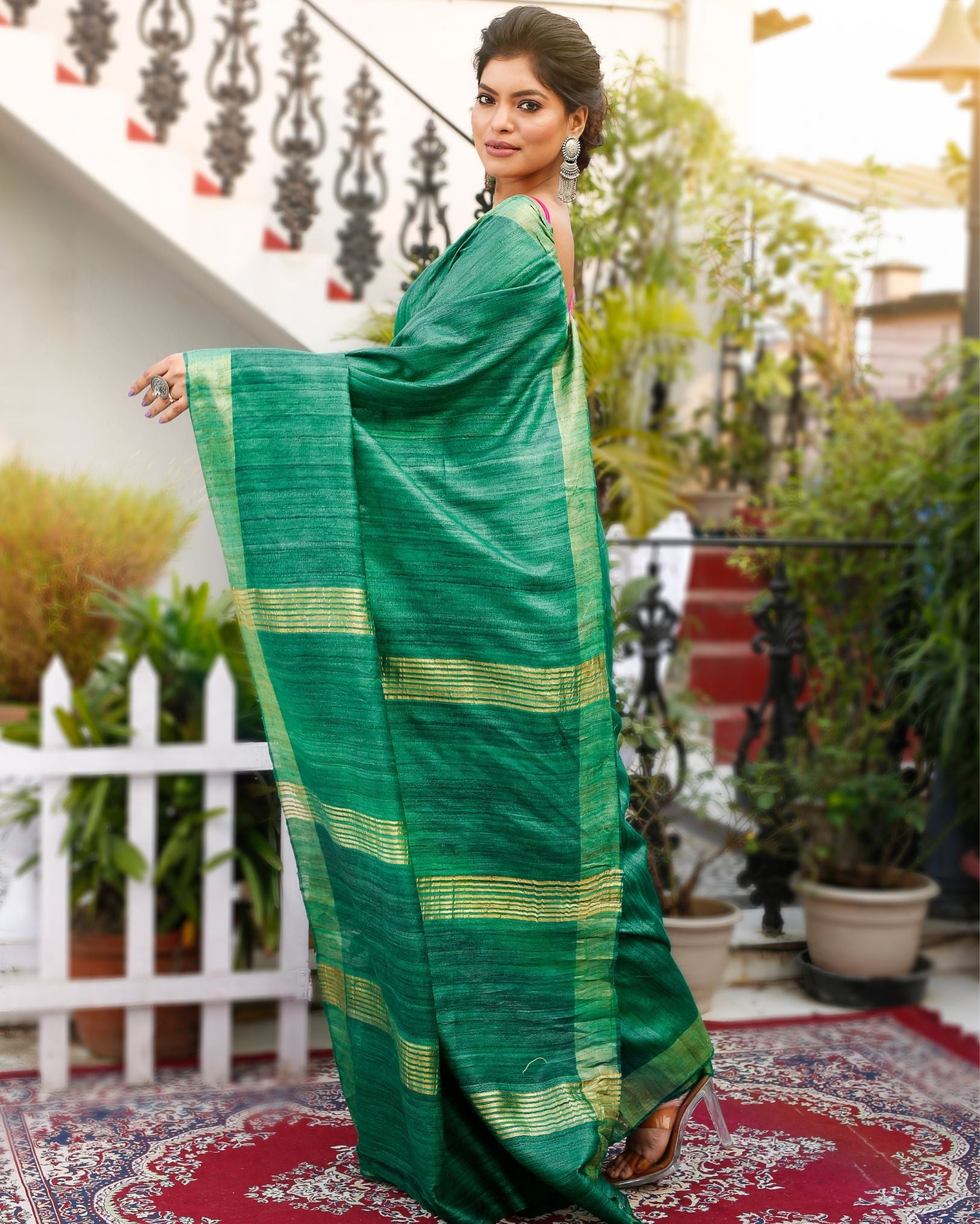 Silkmark Ghicha Tussar Exquisite Green Saree