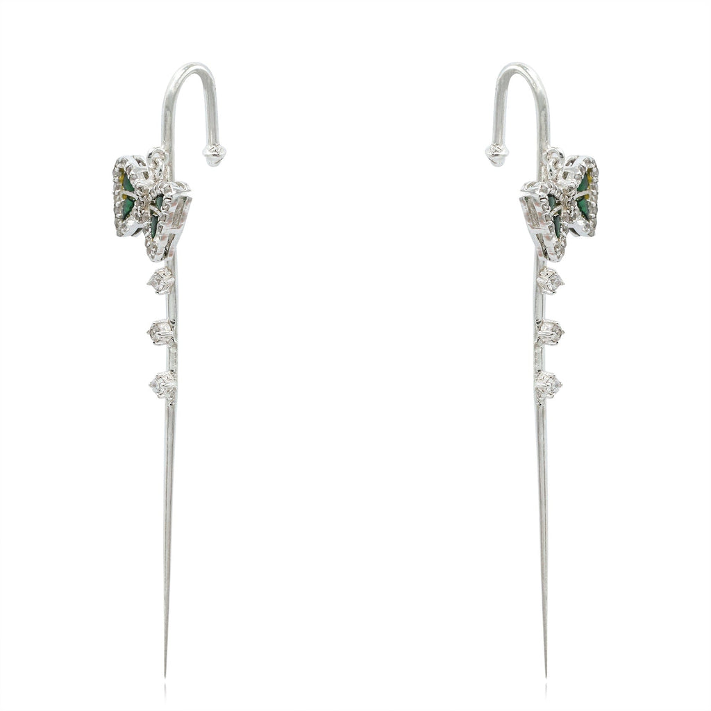 Hanging Bow Motif Silver Needle Ear Cuff