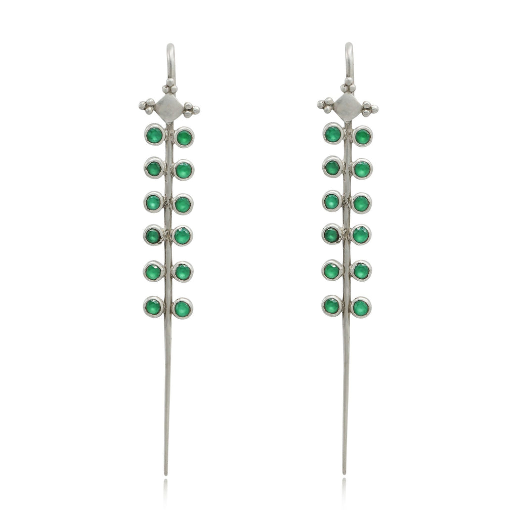Green Stone Silver 92.5 Needle Ear Cuffs