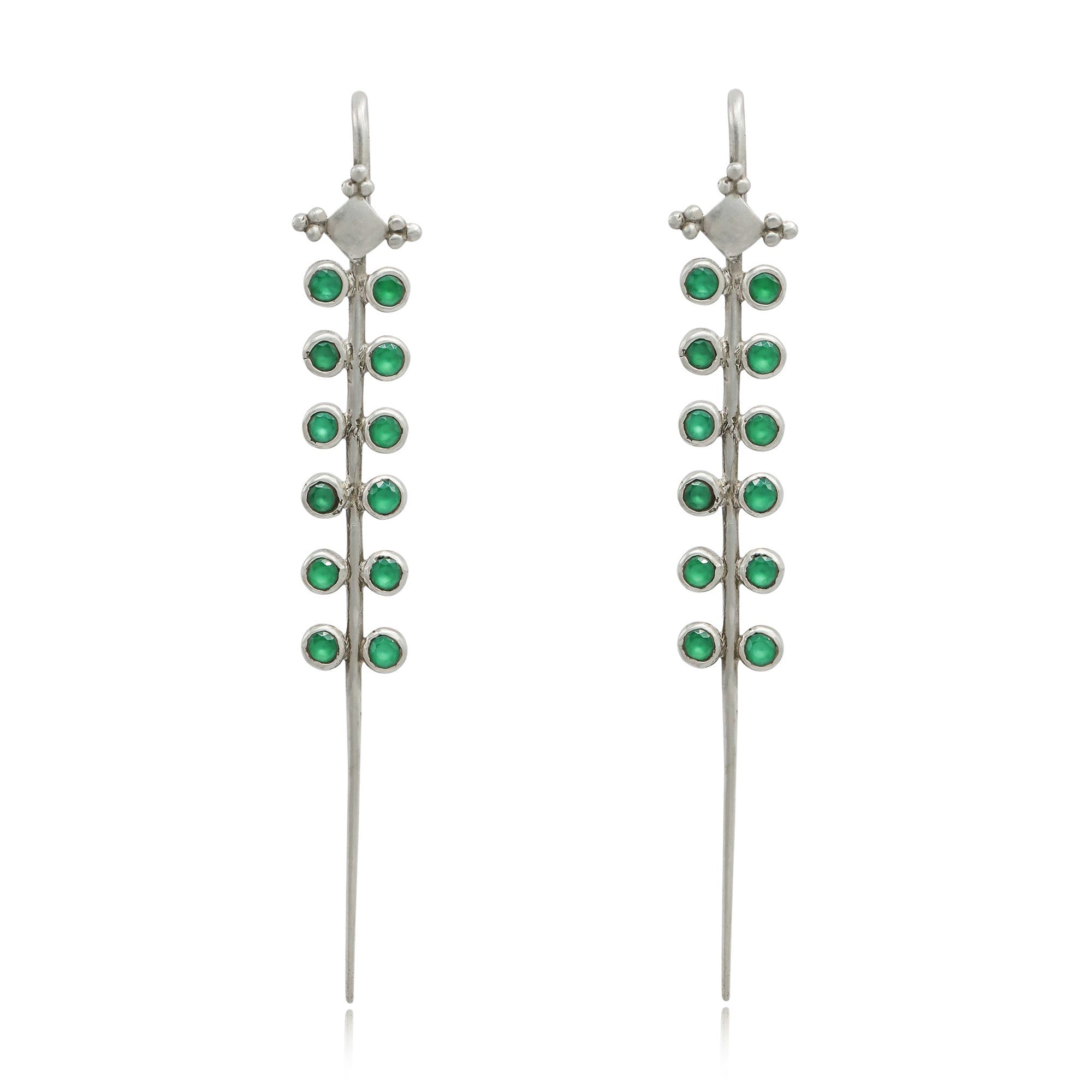 Green Stone Silver 92.5 Needle Ear Cuffs