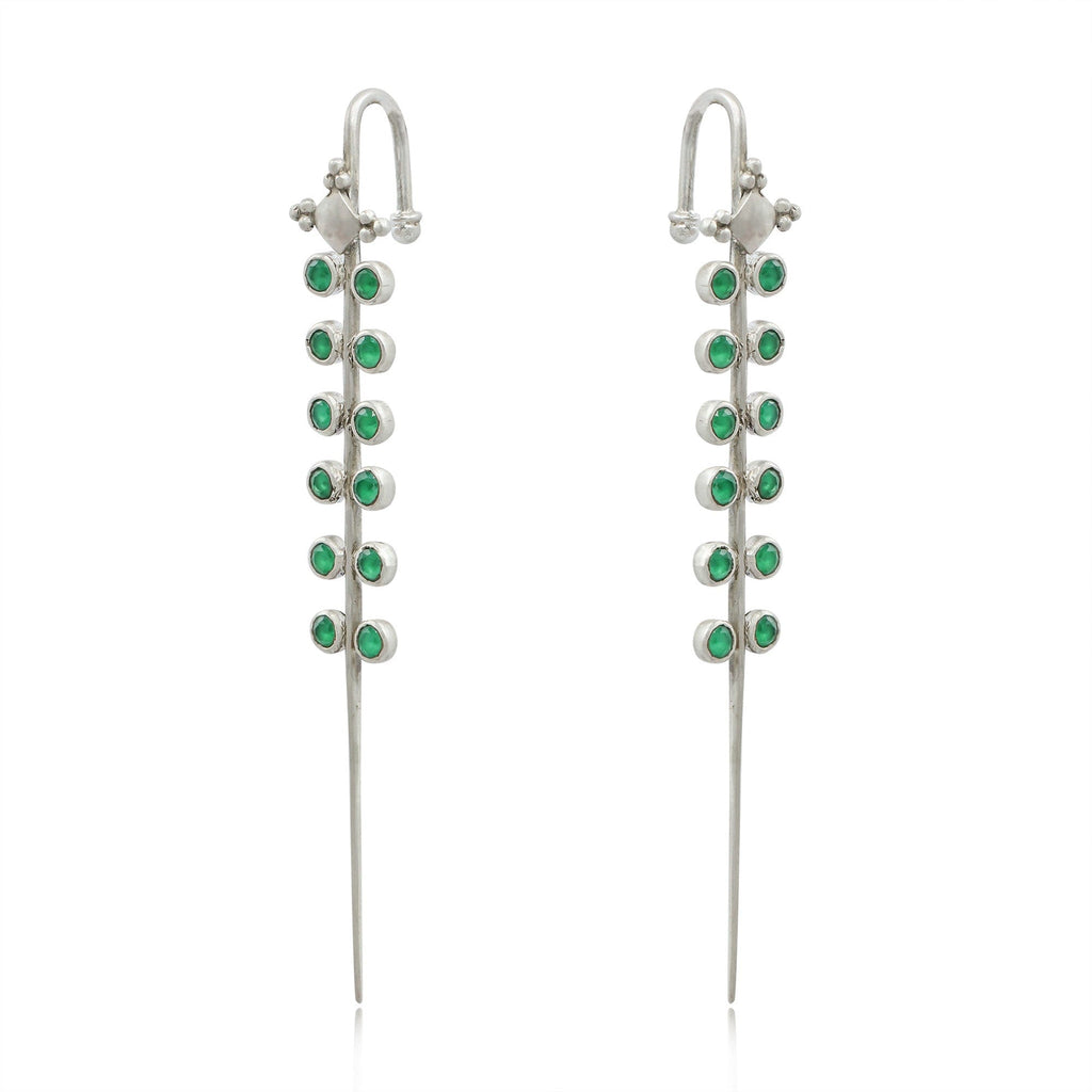 Green Stone Silver 92.5 Needle Ear Cuffs