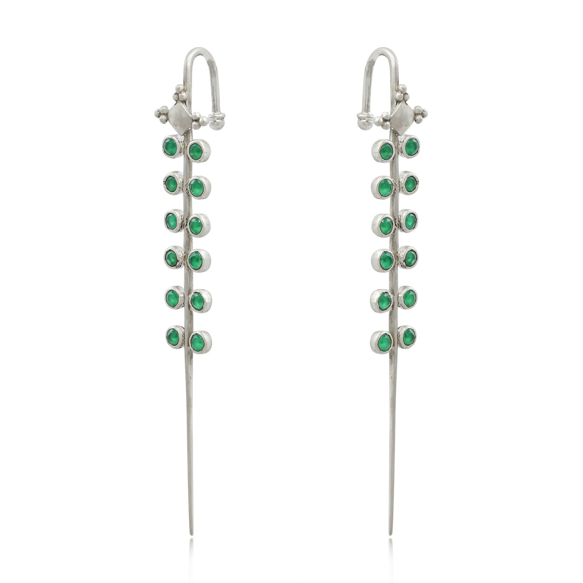 Green Stone Silver 92.5 Needle Ear Cuffs