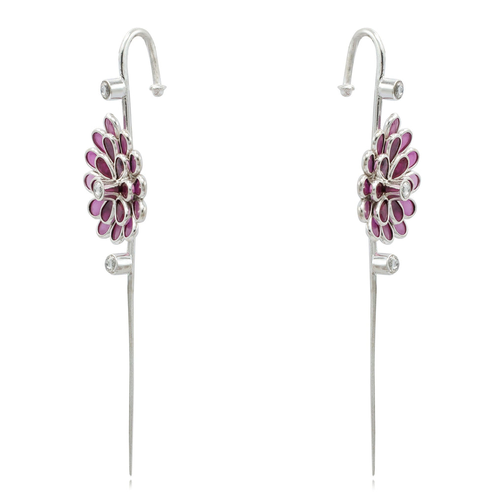 Quirky Bezel Motif Silver Ear Cuff