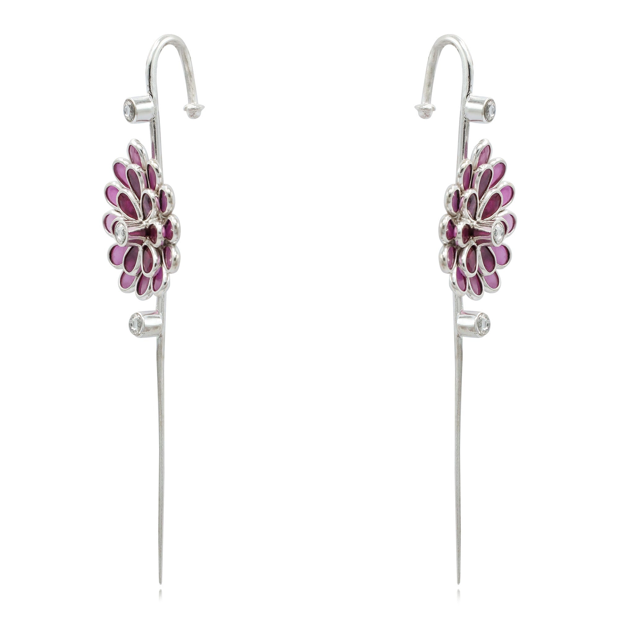 Quirky Bezel Motif Silver Ear Cuff