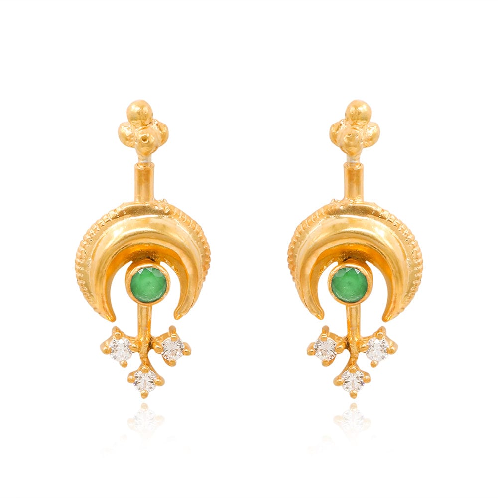 925 Sterling Silver Green Moon Bugadi (Pierced)