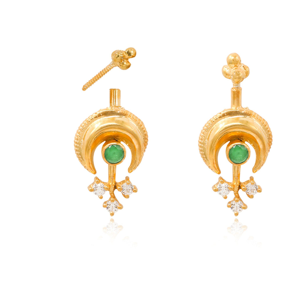 925 Sterling Silver Green Moon Bugadi (Pierced)