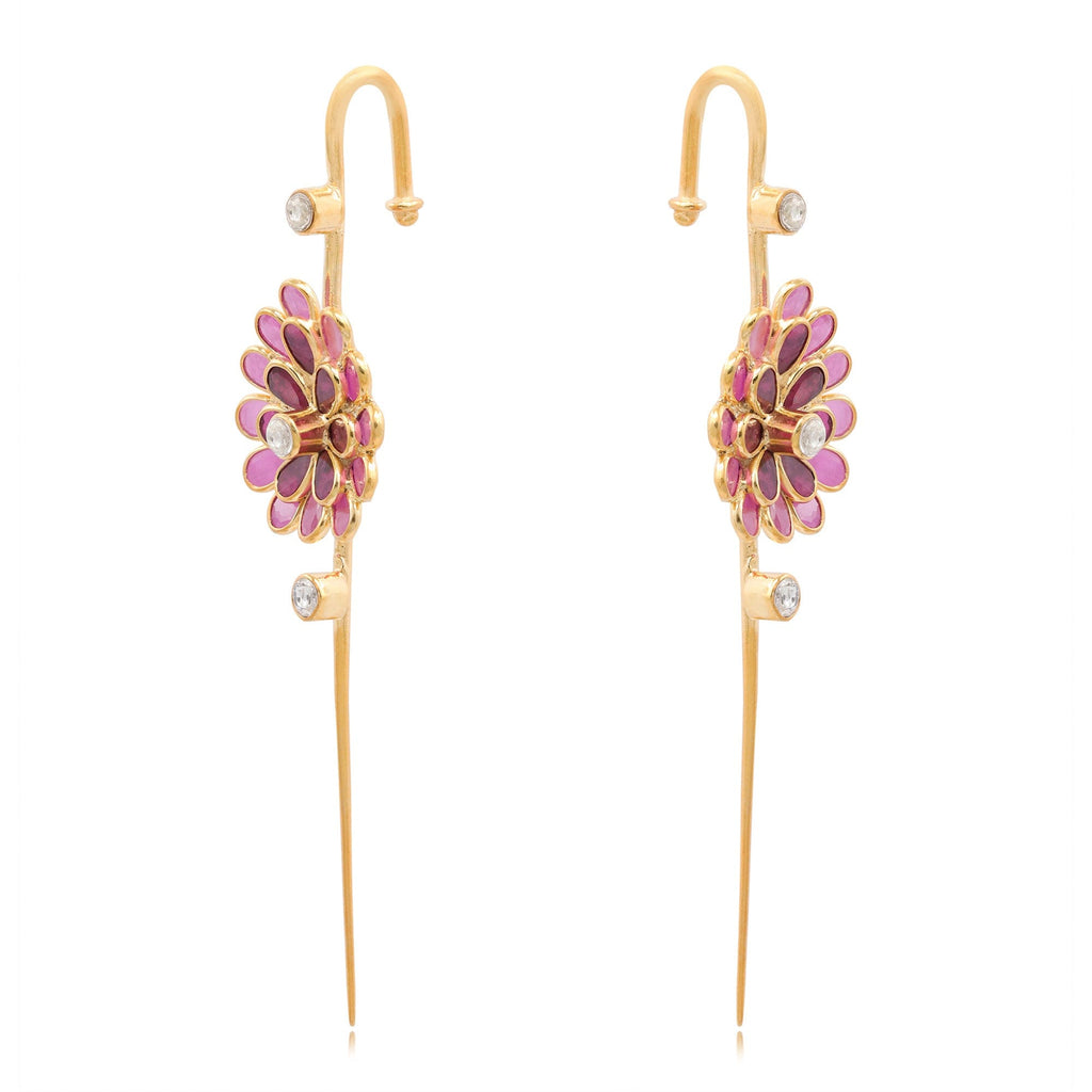 Quirky Bezel Motif Silver Ear Cuff
