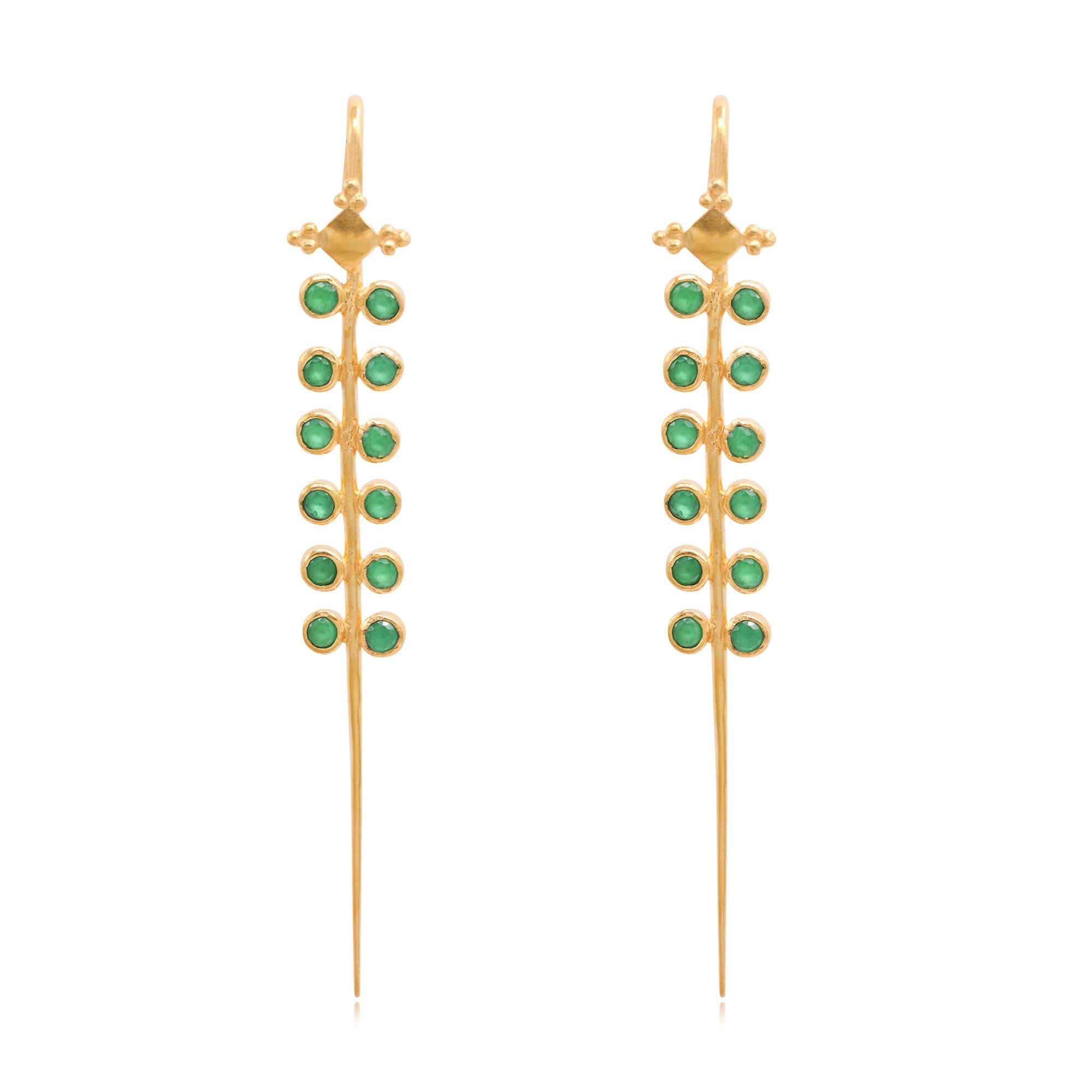 Green Stone Silver 92.5 Needle Ear Cuffs
