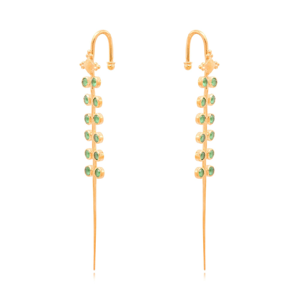 Green Stone Silver 92.5 Needle Ear Cuffs