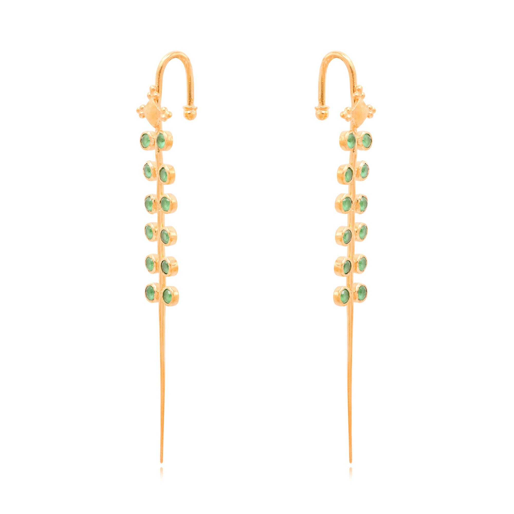 Green Stone Silver 92.5 Needle Ear Cuffs