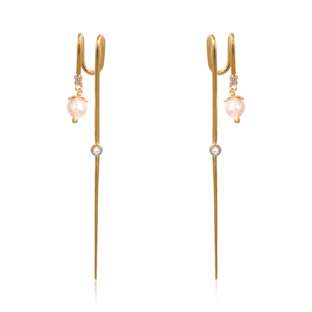 Dangling Pearl Needle Earcuff Earring