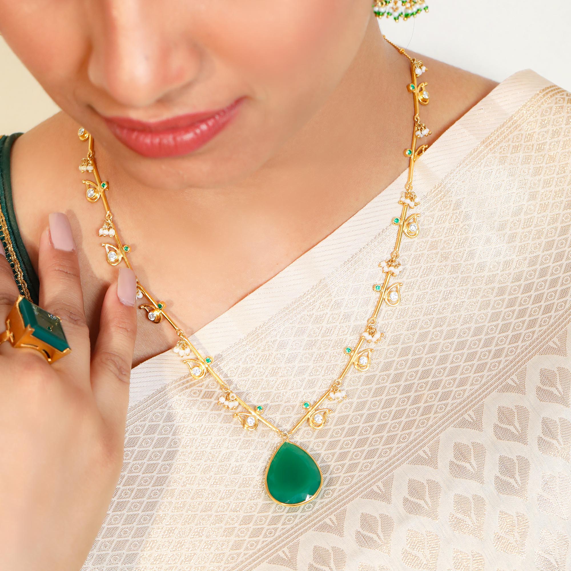 Silver Green Pearl Necklace