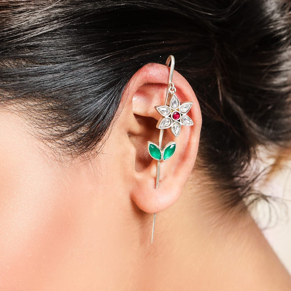 Silver Flower Earcuff