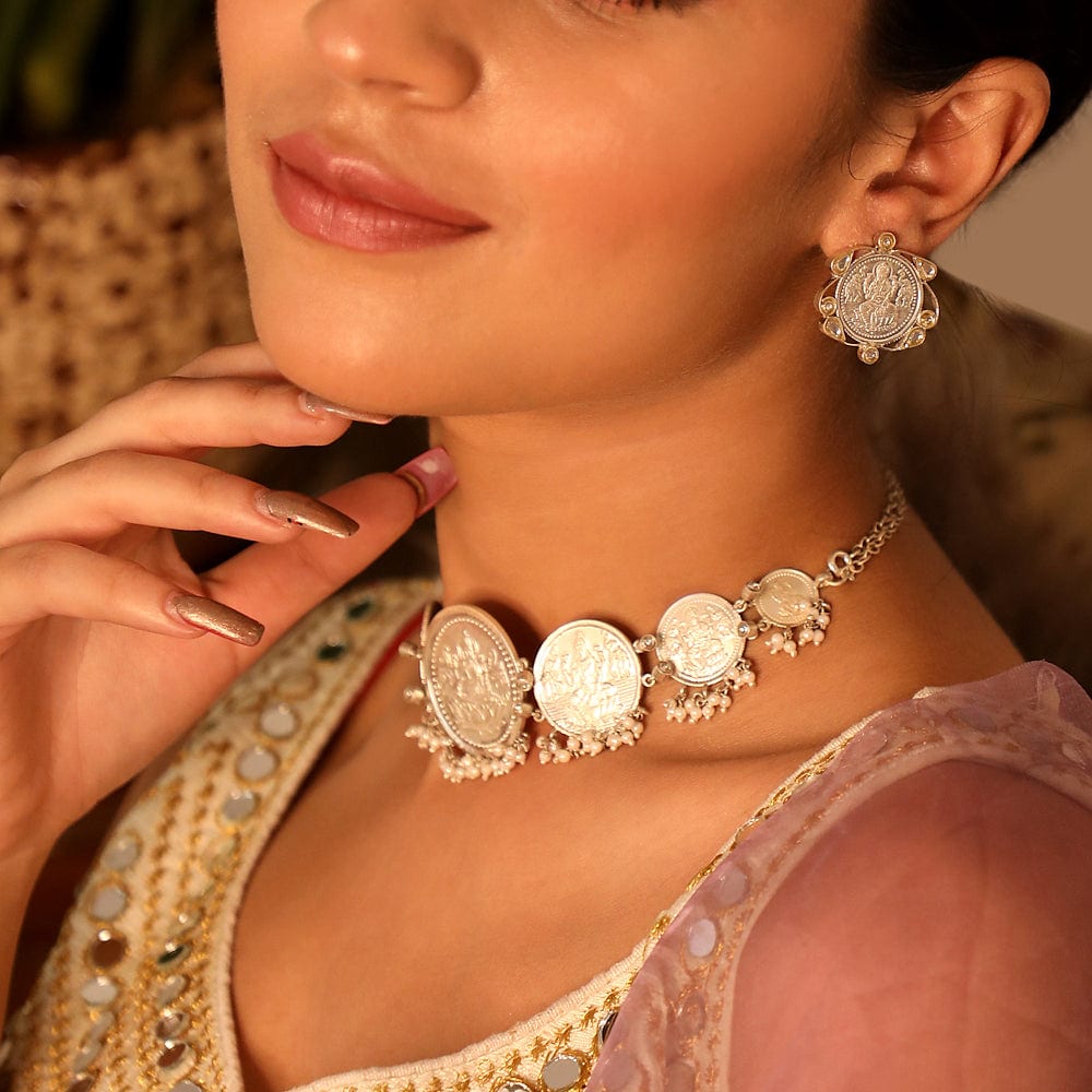 silver kuber polki coin earring