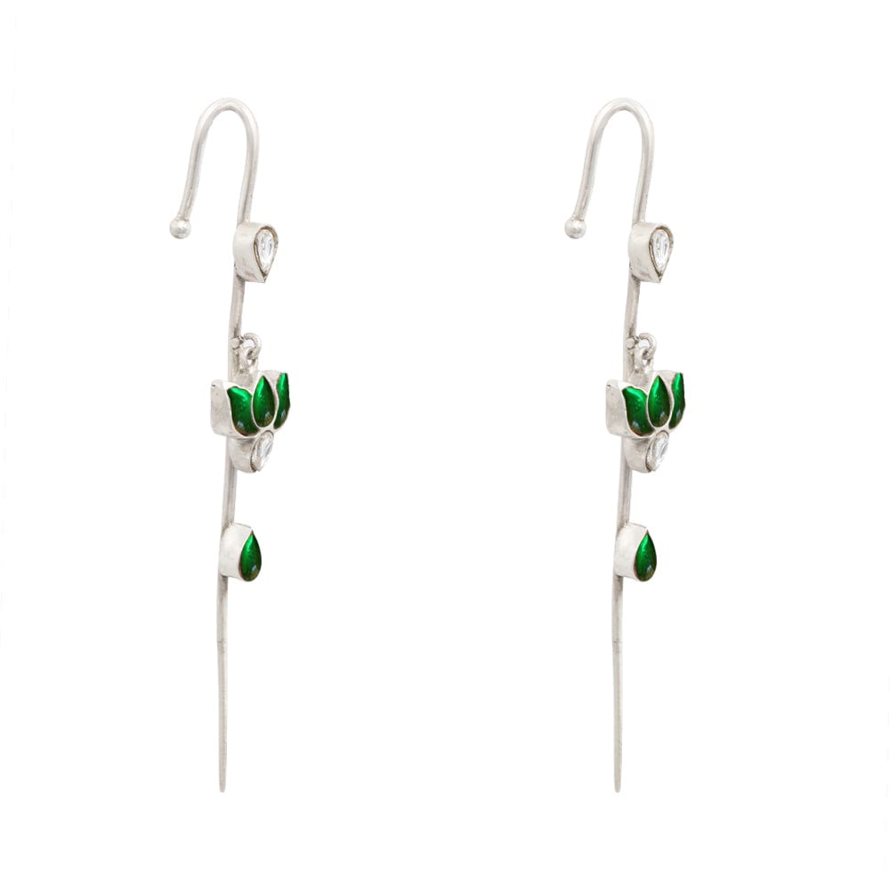 Needle Silver lotus Kundan Earcuff