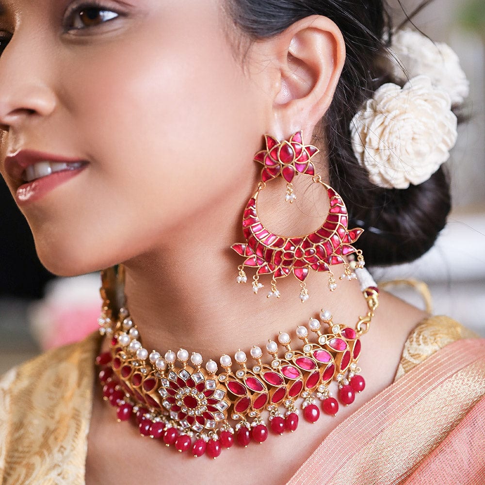 silver 92.5 flower kundan necklace
