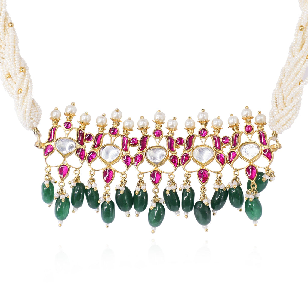 Silver 92.5 Elegant Kundan Choker With Pearl strings