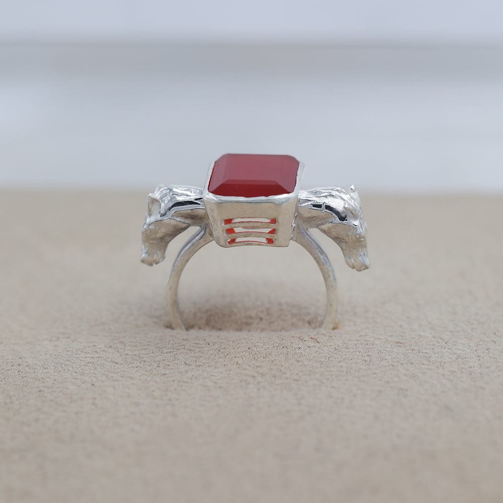 SITAYAN Silver Ashwamedh Red ring